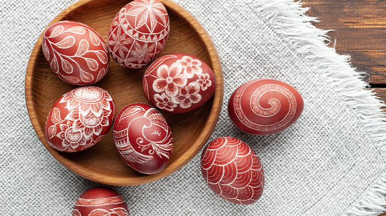 red decorated Easter eggs